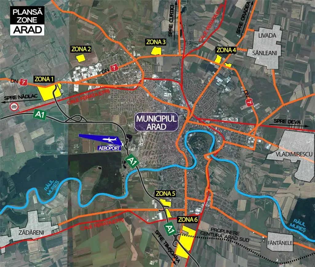 [OFERTĂ] TERENURI DE VÂNZARE în ARAD, cu PUZ și utilități pentru industrie, comerț, servicii, depozitare, locuințe