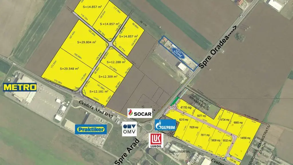 [OFERTĂ] TERENURI DE VÂNZARE în ARAD, cu PUZ și utilități pentru industrie, comerț, servicii, depozitare, locuințe