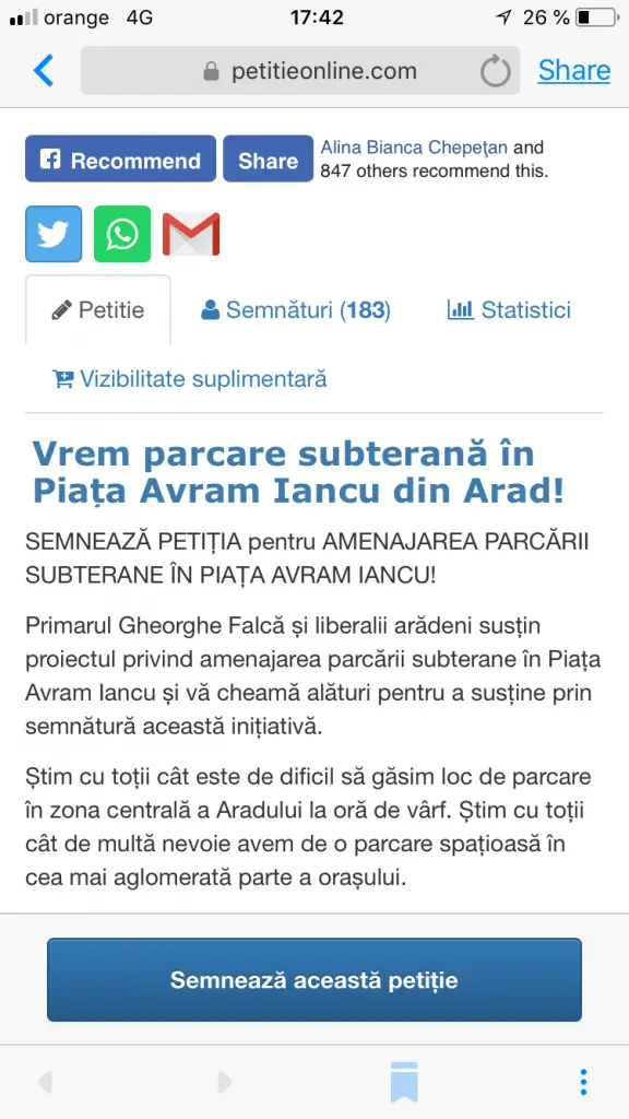 Sergiu Bîlcea (PNL): „5000 de arădeni au semnat deja pentru construirea parcării subterane din Piața Avram Iancu”. ÎN FAPT... NICI 200!