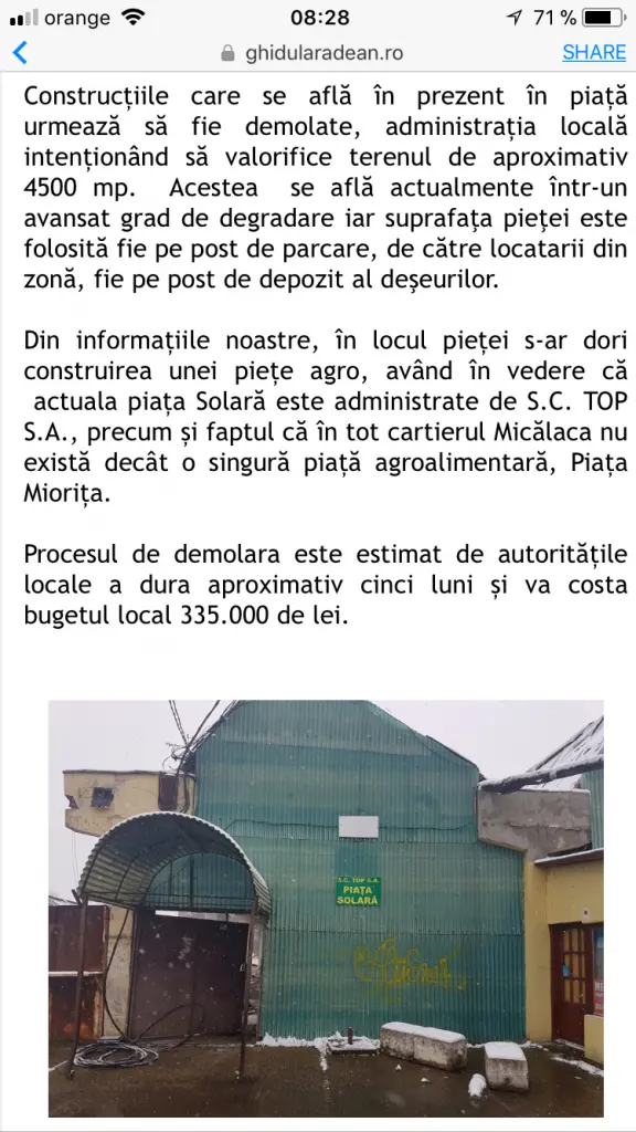 Cum se poate să DEMOLEZI o piaţă în municipiul Arad FĂRĂ AUTORIZAŢIE DE DEMOLARE?! Iată un exemplu: PIAȚA SOARELUI - o „manevră de Primărie” cu tupeu penal