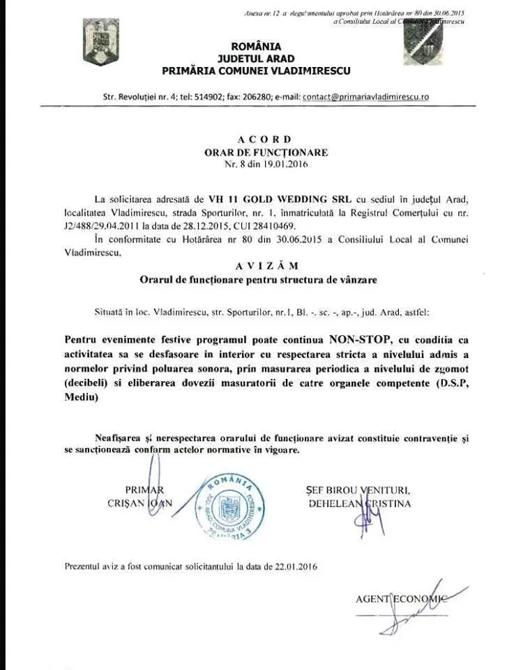 Sala de nunți și evenimente NOBLESSE - un PROCES sufocant, ce pendulează între proasta aplicare a legilor, încălcarea propriilor hotărâri și „fițele” primarului de Vladimirescu [VIDEO + DOSAR]