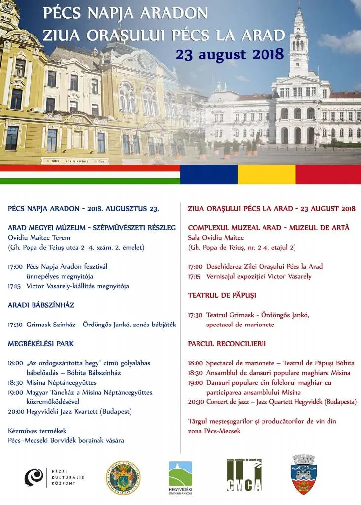 Ziua Orasului Pécs se sărbătorește pe 23 august la Arad cu o EXPOZIȚIE-EVENIMENT: 42 de lucrări ORIGINALE de Victor VASARELY vor fi expuse la MUZEUL DE ARTĂ