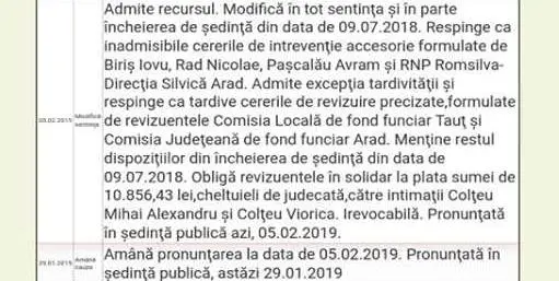 [ACTUALIZARE 3] PREFECTURA ARAD atacă cu CALE EXTRAORDINARĂ „definitiva de la Olt” care atribuie Moșia de la NADĂȘ familiei Colțeu!