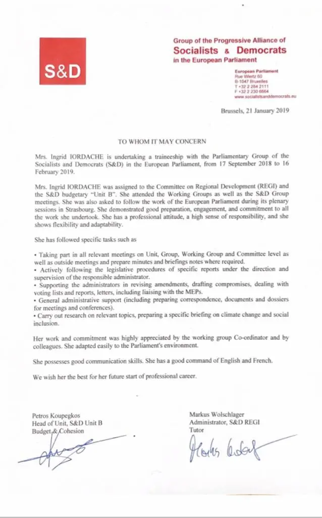 Ingrid Iordache a confirmat la Bruxelles și i s-a propus să continue colaborarea în Comisia de Dezvoltare a Parlamentului European