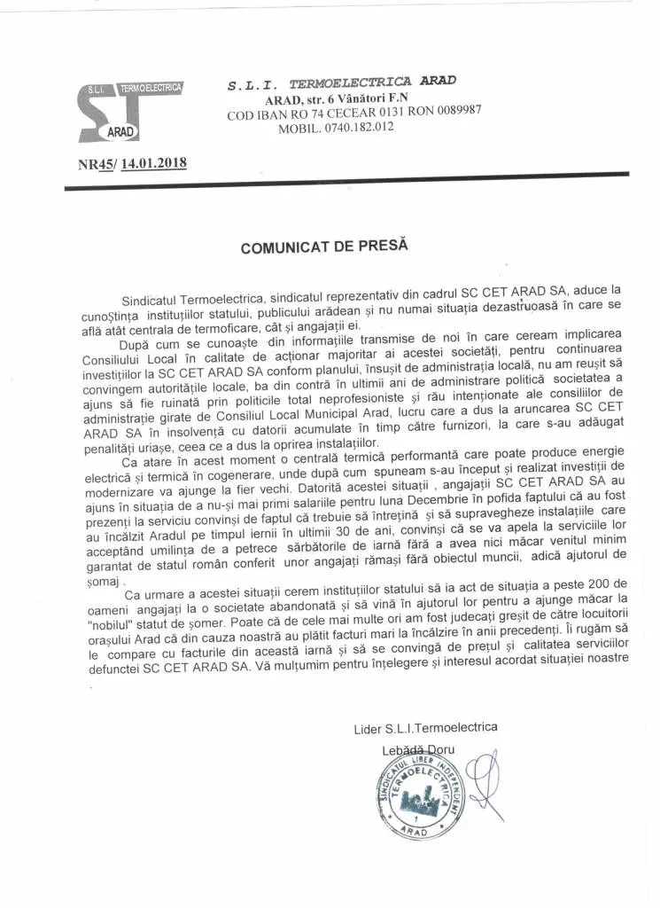 Mai ALB-NEGRU și pierdută-n ceață decât acum n-a arătat situația CET Arad în toată istoria lui! Citește ALARMANTA dare de seamă a angajaților centralei... „pe ultimul fum”