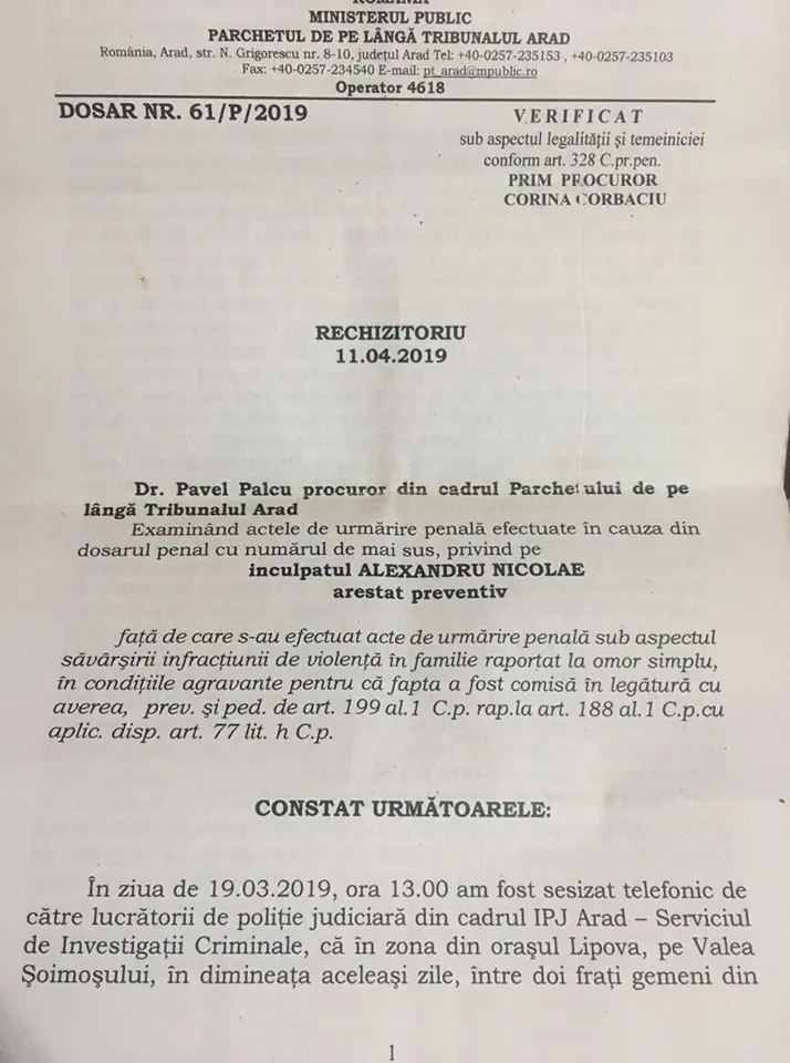 [ACTUALIZARE 2] 22 de ani de PUȘCĂRIE este sentința Tribunalului Arad pentru fostul jandarm din Șoimoș care și-a OMORÂT FRATELE GEAMĂN [VEZI RECHIZITORIUL]
