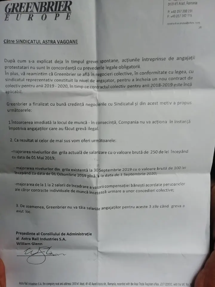 [ACTUALIZARE 3] Greva muncitorilor de la ASTRA VAGOANE s-a încheiat. GREENBRIER va plăti 3 zile din cele 5 în care nu s-a lucrat și va crește salariile cu 250 lei acum și 100 în octombrie