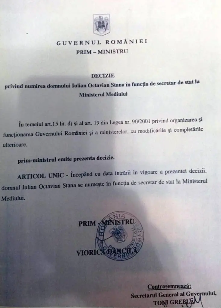 Tânărul politician arădean Iulian Octavian STANA a fost numit SECRETAR DE STAT la Ministerul Mediului