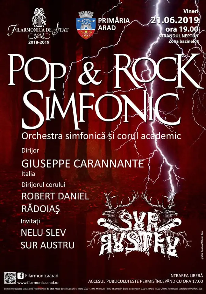 Premieră absolută în peisajul muzical al Aradului: Filarmonica de Stat cântă în compania rockerilor de la SUR AUSTRU. Spectacolul de vineri seara de pe Ștrandul „Neptun” e gratuit