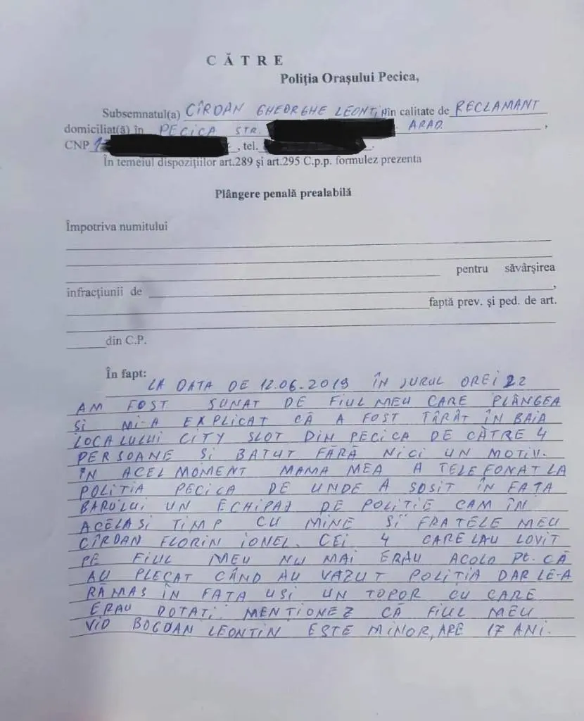 Și ce dacă-ți este bătut copilul de patru țigani în buda unui birt în care se vând droguri la pult?! Ești în PECICA - așa că faci ce vrea „MINISTRU” (zis și „NU-I CUNOSC NUMELE”)... de care depinde toată viața ta! [PLÂNGERI PENALE ÎN ORIGINAL]