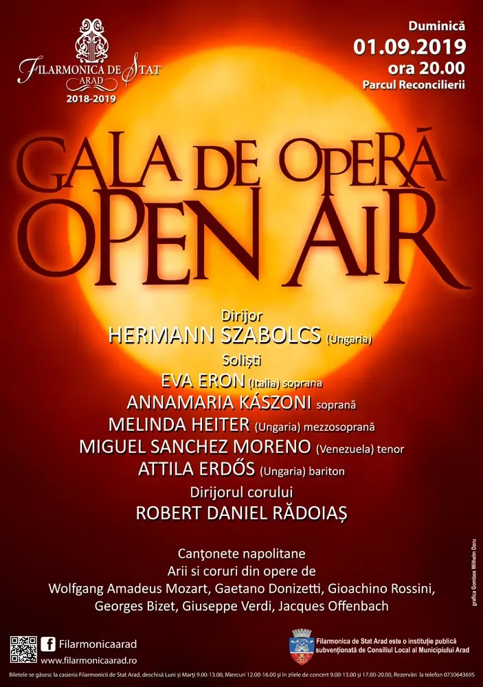 Stagiunea de toamnă a Filarmonicii Arad este precedată duminică, 1 septembrie, de a XIII-a ediție a Galei de OPERĂ OPEN AIR