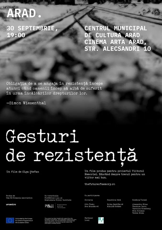 „Gesturi de rezistență” - un documentar excepțional despre REZISTENȚA armată, civilă, politică, prin artă și solidaritate - poate fi văzut în premieră, la Cinema ARTA
