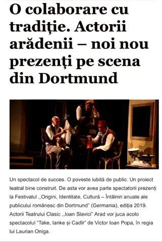 „Ștampilă” urâtă pe Teatrul Clasic „Ioan Slavici” din Arad, aplicată de la Dortmund: RASISM! „Din dragoste pentru… ură” se intitulează CRONICA unui referent cultural german la spectacolul lui Laurian Oniga, „Take, Ianke şi Cadîr”