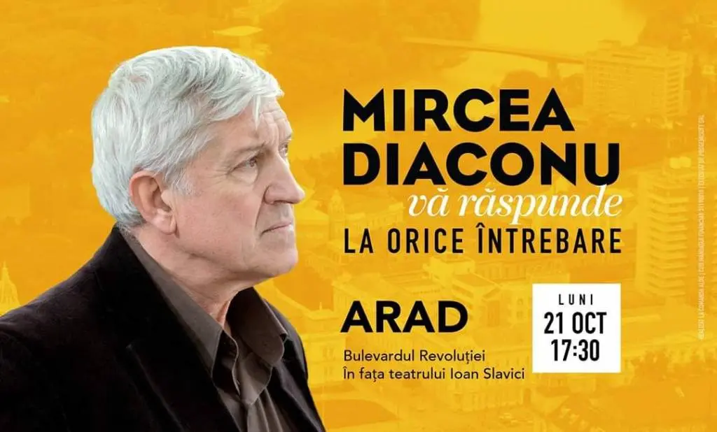 Mircea Diaconu va fi prezent la Arad luni, pentru a discuta cu alegătorii pe platoul din fata Teatrului de Stat Arad