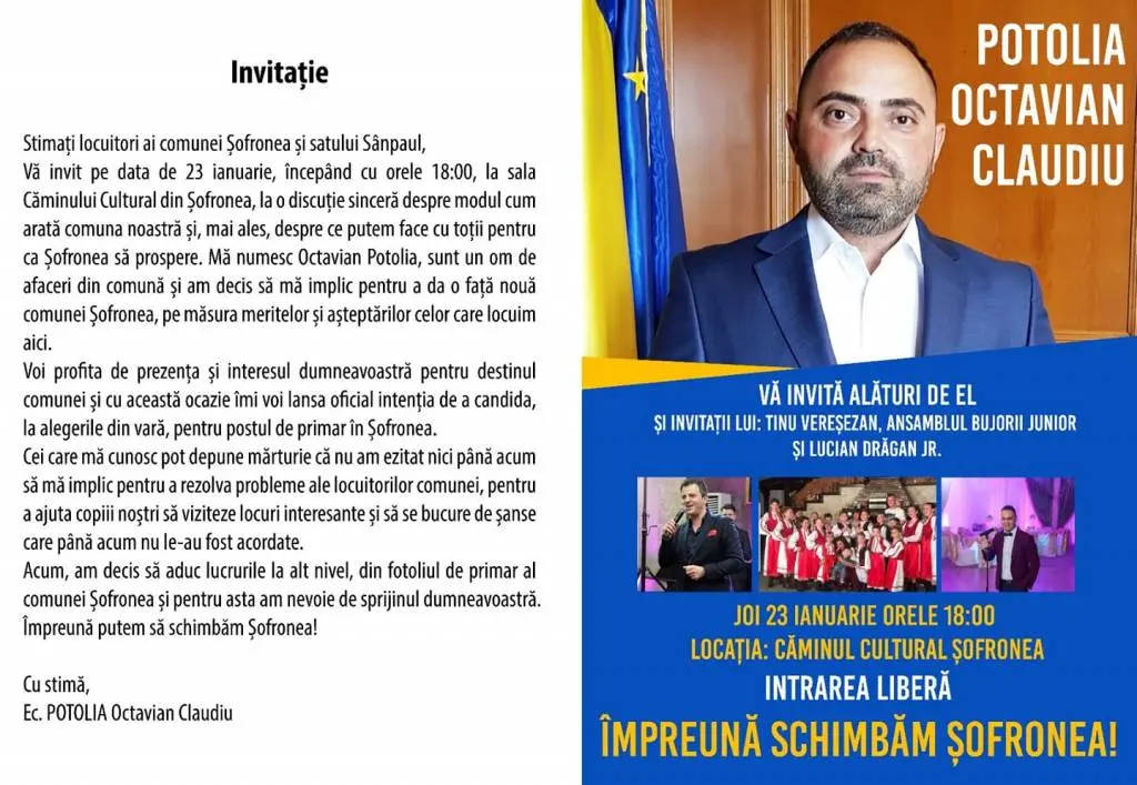 Octavian Potolia și-a lansat candidatura la Primăria Șofronea