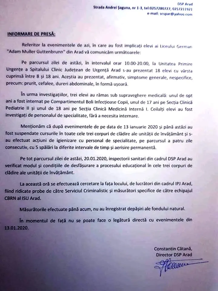 [NEWS ALERT] COȘMARUL CONTINUĂ: Mai mulți ELEVI de la Liceul German au fost readuși la UPU Spitalului Județean Arad, prezentând ACELEAȘI SIMPTOME ca în cazul INTOXICAȚIEI de luni!
