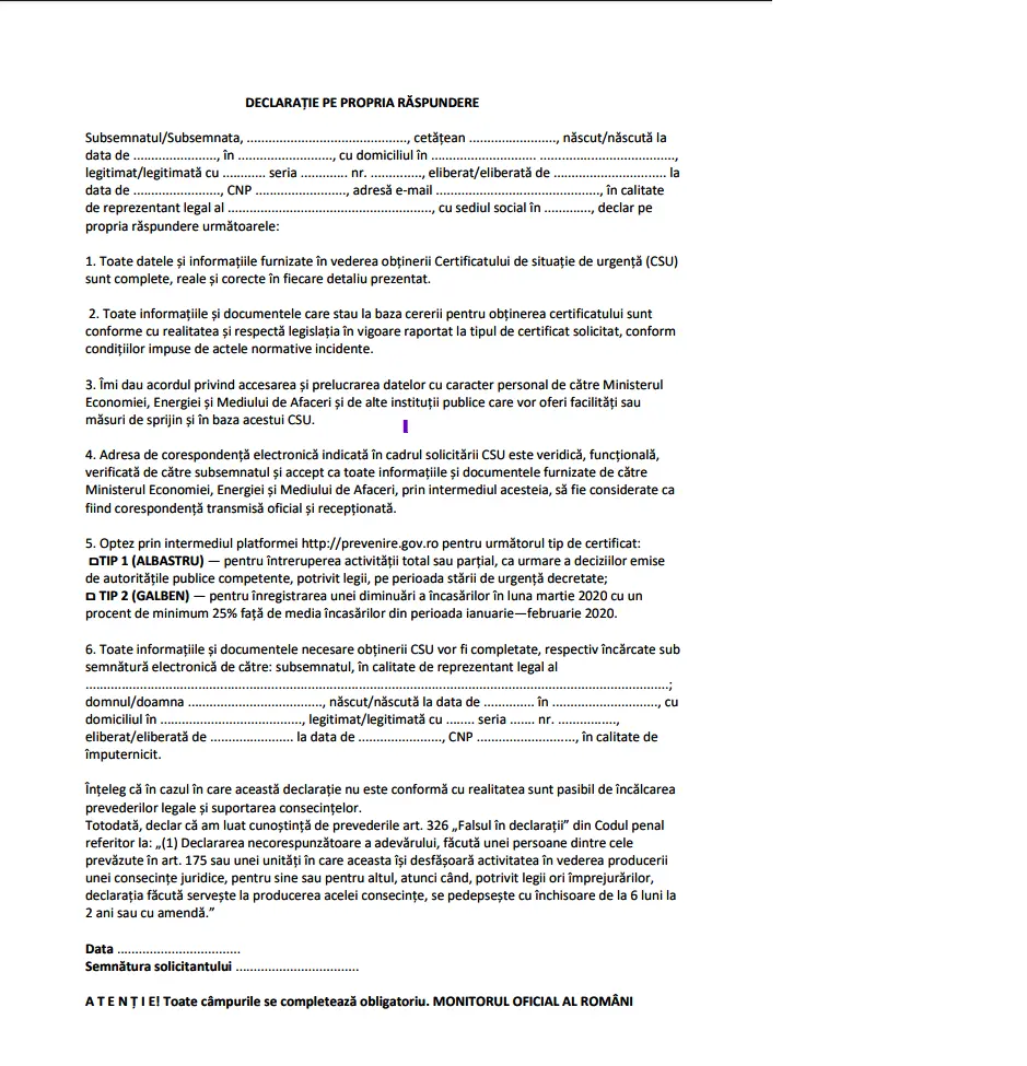 A apărut procedura de acordare a Certificatelor de Situație de Urgență!