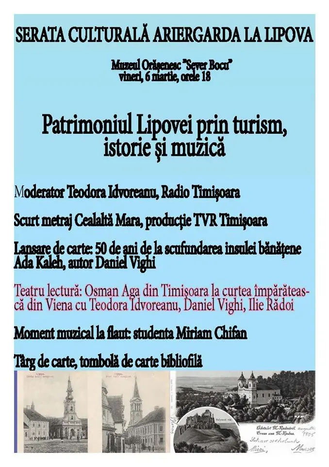 O seară cu literatură, turism, film documentar și muzică - toate despre și în legătură cu MOȘTENIREA patrimonială a LIPOVEI