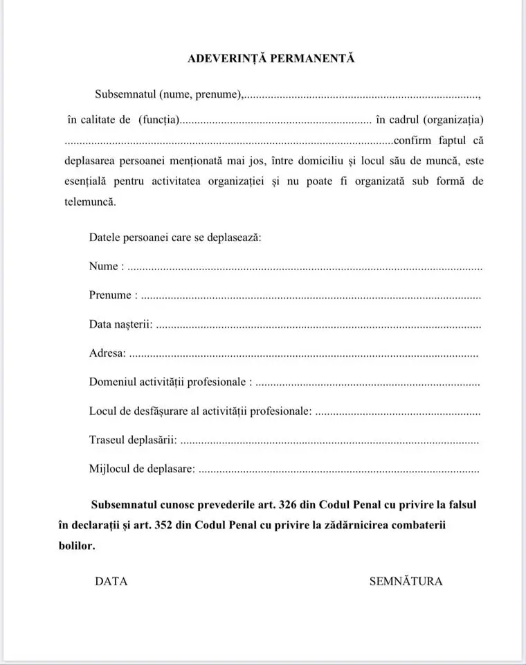 Prefecților li se INTERZICE COMUNICAREA referitoare la numărul de teste efectuate și a persoanelor depistate pozitiv la COVID-19. Orice persoană care își părăsește domiciliul NEJUSTIFICAT va semna o DECLARAȚIE!