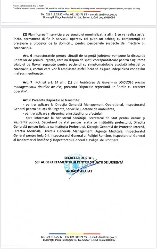 PREFECTUL devine un fel de „șef de stat major al panicii generale” conform DISPOZIȚIEI emise de D.S.U. „privind stabilirea unor măsuri suplimentare în vederea înfecției cu coronavirusul COVID 19”
