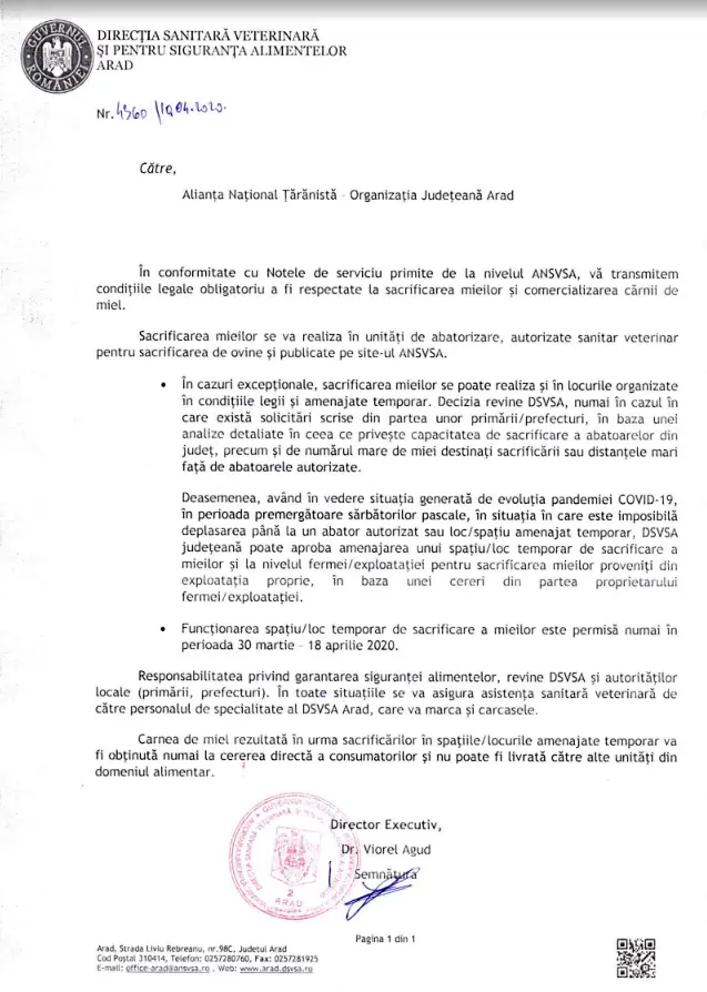 ȚĂRĂNIȘTII ARĂDENI dialoghează cu organele sanitar-veterinare pe tema „TĂCERII MIEILOR în vremea ORDONANȚELOR MILITARE”