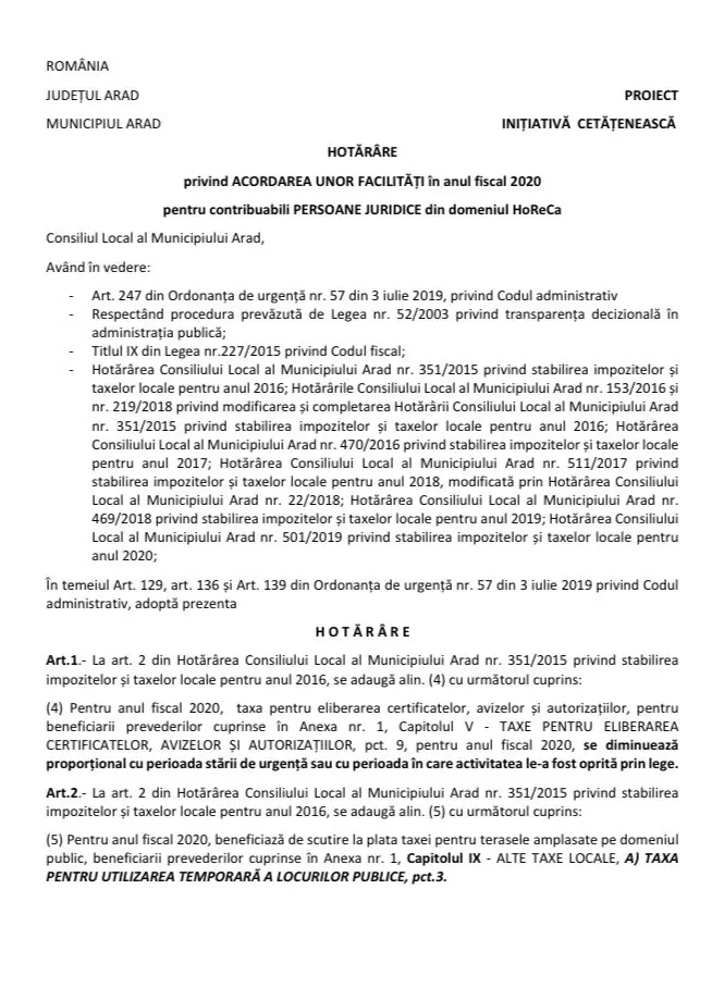 Printr-o inițiativă cetățenească, USR Arad a propus relaxarea taxării comercianților