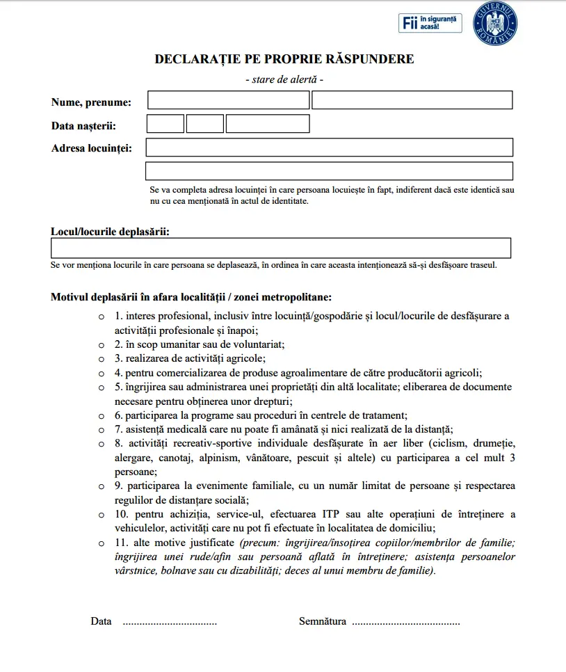 Recomandări de sănătate publică privind MĂSURILE GENERALE de RELAXARE începând cu 15 MAI. VEZI NOUL MODEL DE DECLARAȚIE PE PROPRIE RĂSPUNDERE