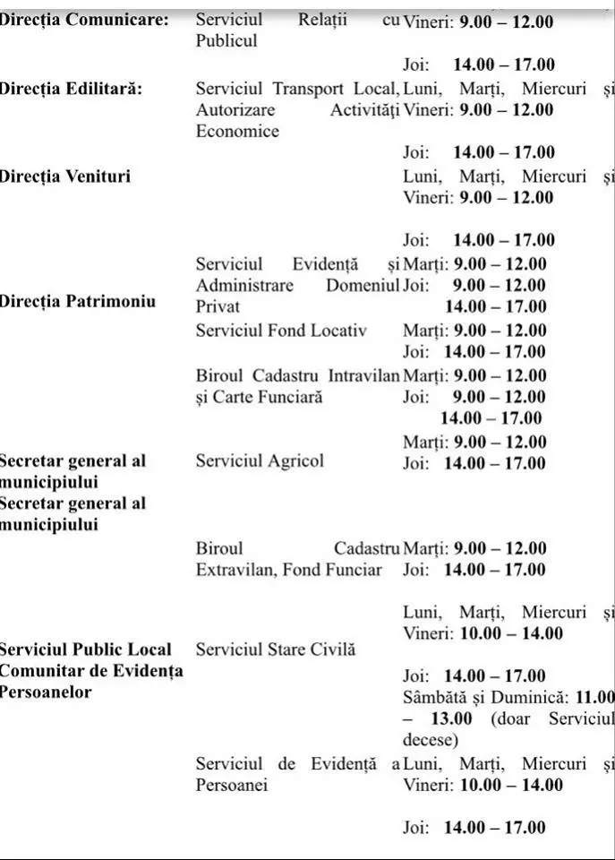 Programul de Relații cu publicul în cadrul Primăriei Municipiului Arad pe durata stării de alertă, începând cu data de 18 Mai