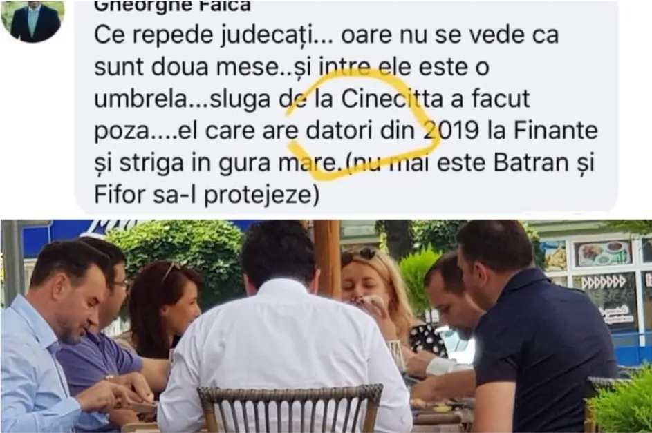 [ACTUALIZARE 2] Dovada afirmației mincinoase făcute de Gheorghe Falcă: Restaurantul Cine-Citta are DATORII ZERO [Vezi DOCUMENTE]