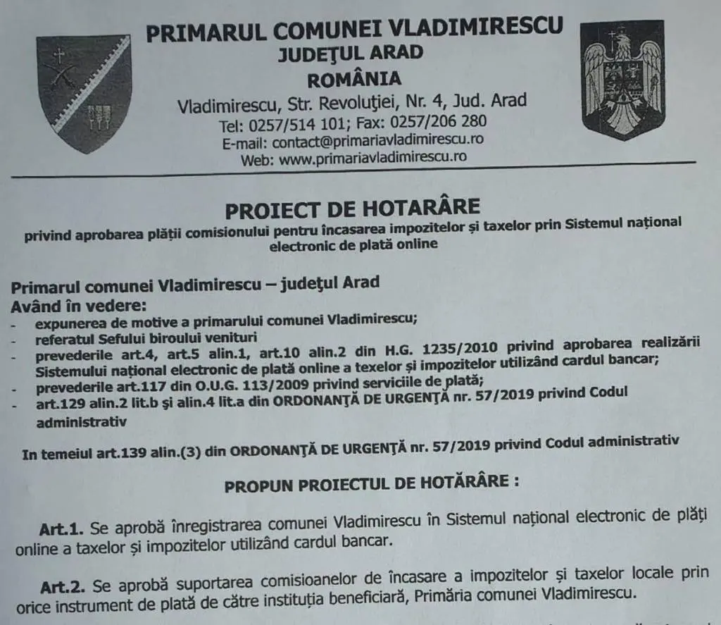 Cetătenii comunei Vladimirescu și satelor arondate vor putea plăti taxele si impozitele ONLINE