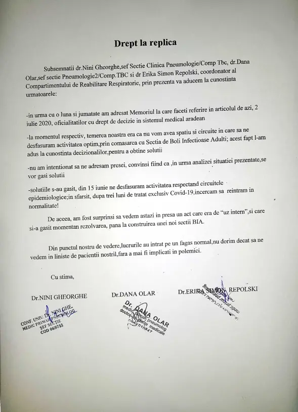 [ACTUALIZARE] Avem un DREPT LA REPLICĂ de la conducătorii Secției din Grădiște a Spitalului Județean... pe care îl tratăm cu atât de mult RESPECT încât ne propunem să îi verificăm optimismul!