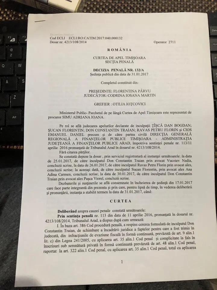 [ACTUALIZARE] TRAFICUL DE INFLUENȚĂ și EVAZIUNEA JUDICIAR-FISCALĂ sunt FAPTELE ANCHETATORILOR din Dosarul „Țâșcă, Don și prietenii noștri acoperiți”...