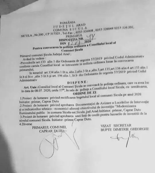 [ACTUALIZARE] I-A PICAT în Consiliul Local „hotărârea S.F.” de a-și face primărie nouă la Șicula, dar DUȚU Căprar a ridicat-o la loc... și încă la rang de OBSESIE