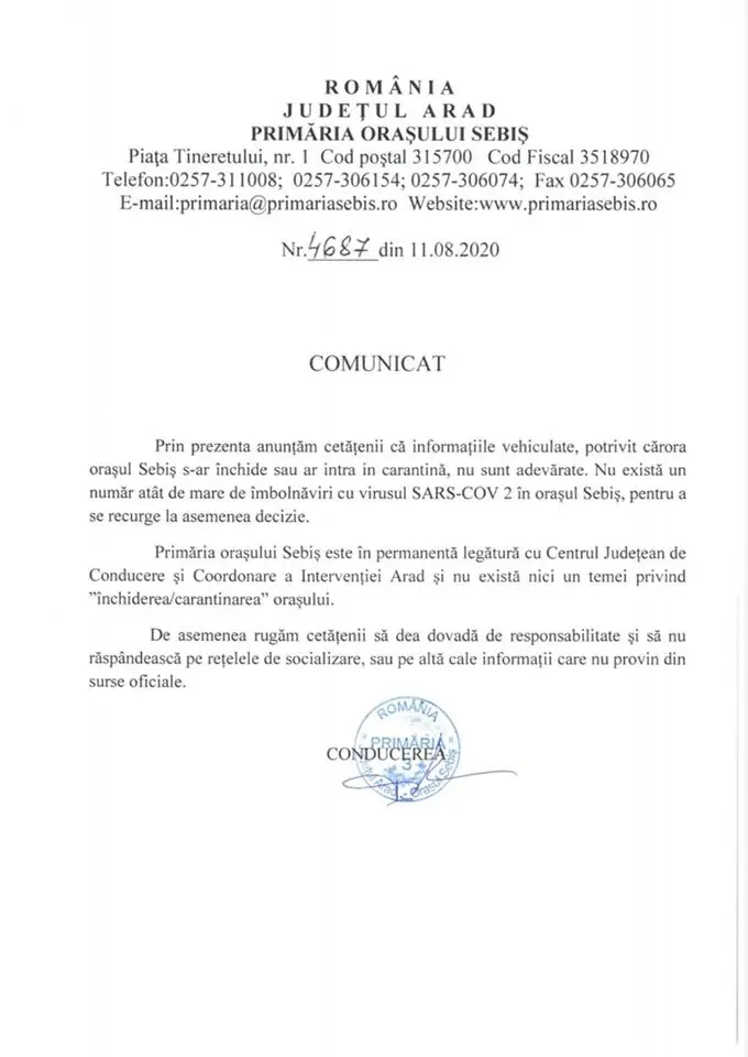 SEBIȘ... încă un „tămbălău informațional”: cu 12 cazuri de COVID-19, „avem FOCAR, dar NU INTRĂM ÎN CARANTINĂ!” conform lui Cristian Feieș. Conform altor surse, sunt 50!