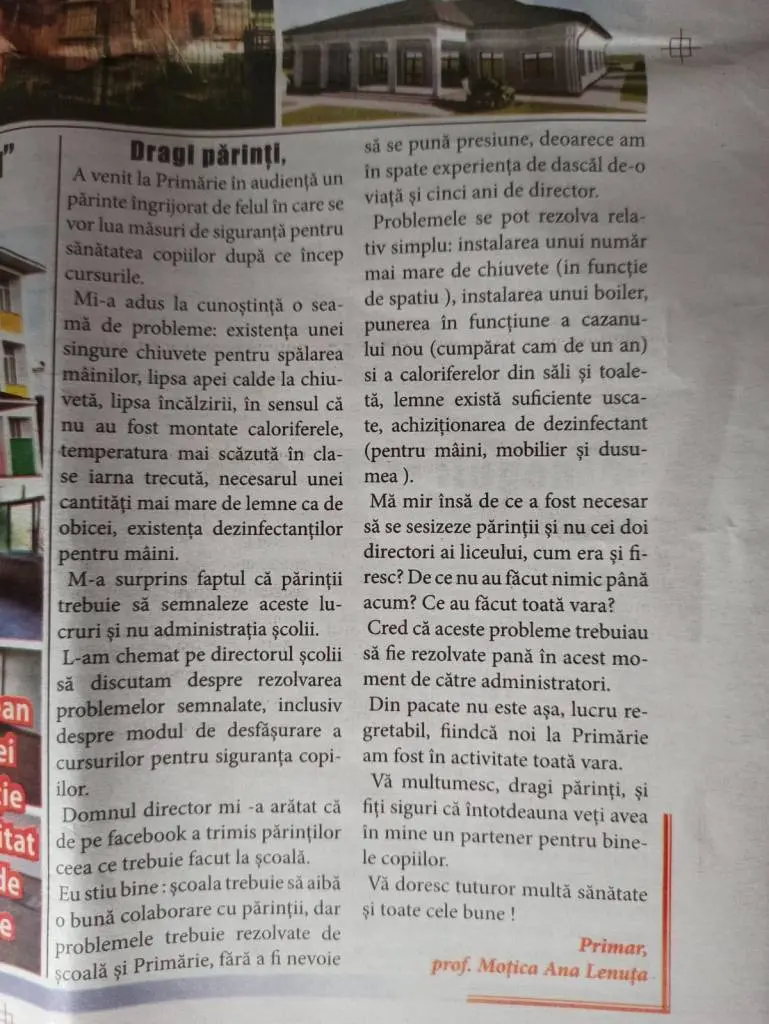 Primărița Gurahonțului a intrat în CONFLICT DESCHIS cu foștii săi colegi profesori și cu părinții elevilor de la Liceul „Ioan Buteanu”