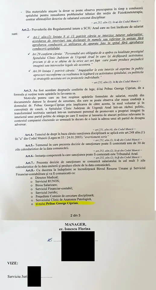 [ACTUALIZARE 3] „Proaspetei” Florina Ionescu i s-a pus pata pe „vechiul” George Pribac ca și cum el ar fi „inamicul nevăzut-necunoscut” al Spitalului Județean Arad!