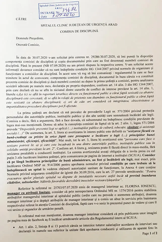 [ACTUALIZARE 3] „Proaspetei” Florina Ionescu i s-a pus pata pe „vechiul” George Pribac ca și cum el ar fi „inamicul nevăzut-necunoscut” al Spitalului Județean Arad!