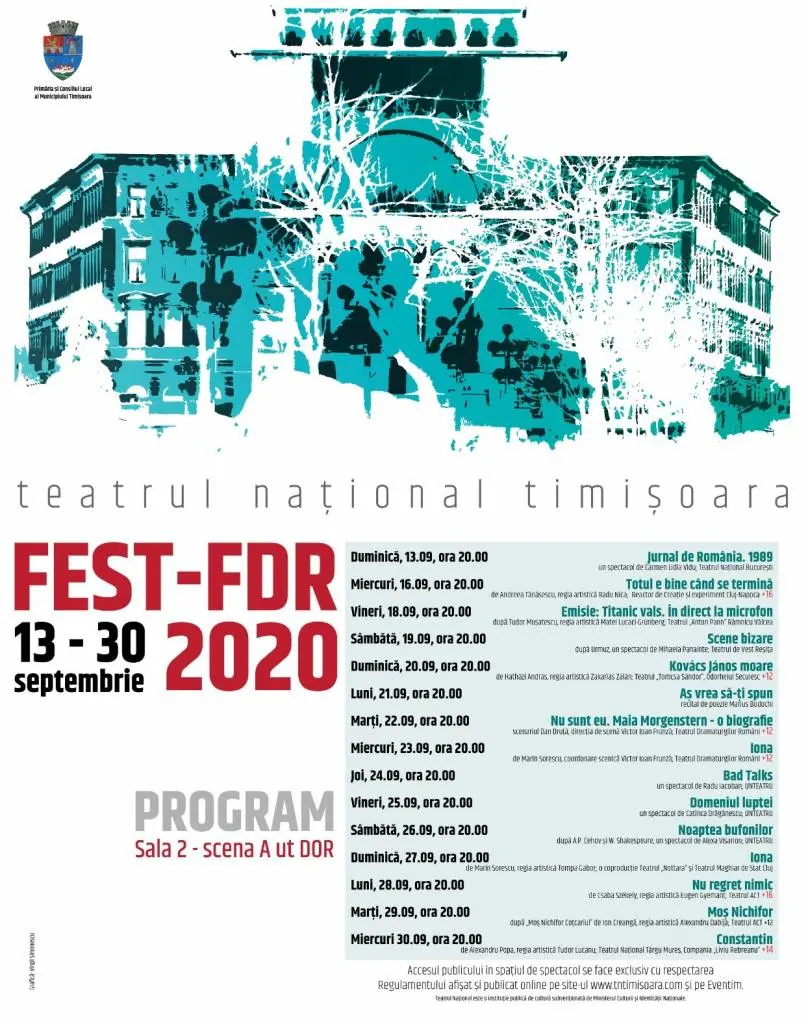 FESTIVALUL EUROPEAN AL SPECTACOLULUI TIMIȘOARA – FESTIVALUL DRAMATURGIEI ROMÂNEȘTI S.O.S. 2020 în perioada 13 – 30 septembrie [VEZI PROGRAMUL]