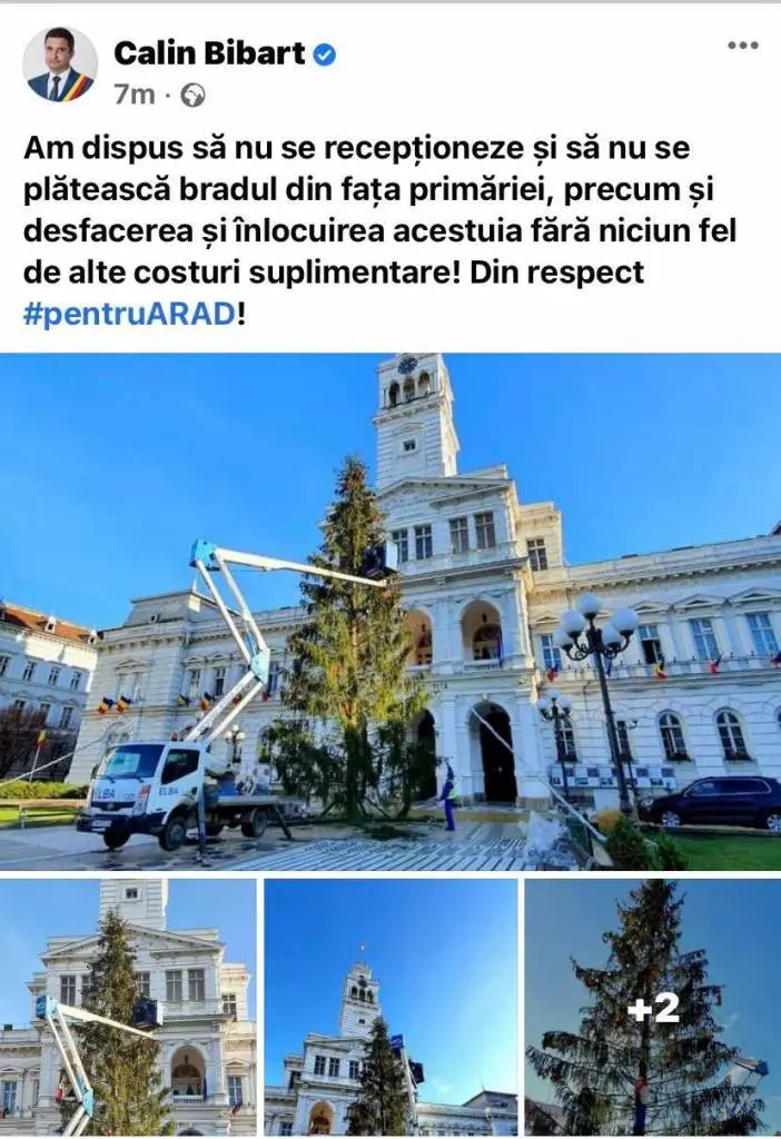 Moș Crăciun își ia înapoi bradul din fața primăriei și concediază spiridușii care l-au împodobit