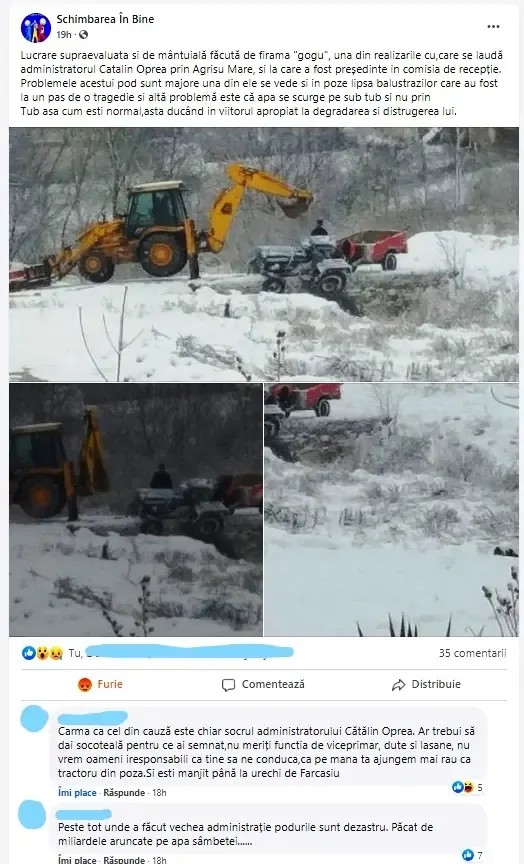 KARMA de Târnova: socrul viceprimarului-sifon Cătălin Oprea a căzut cu tractorul în „Pârâul Bolundului” de pe „podul de un miliard” sifonat de prietenul lui Iustin Cionca și a lui Cionca Iustin!