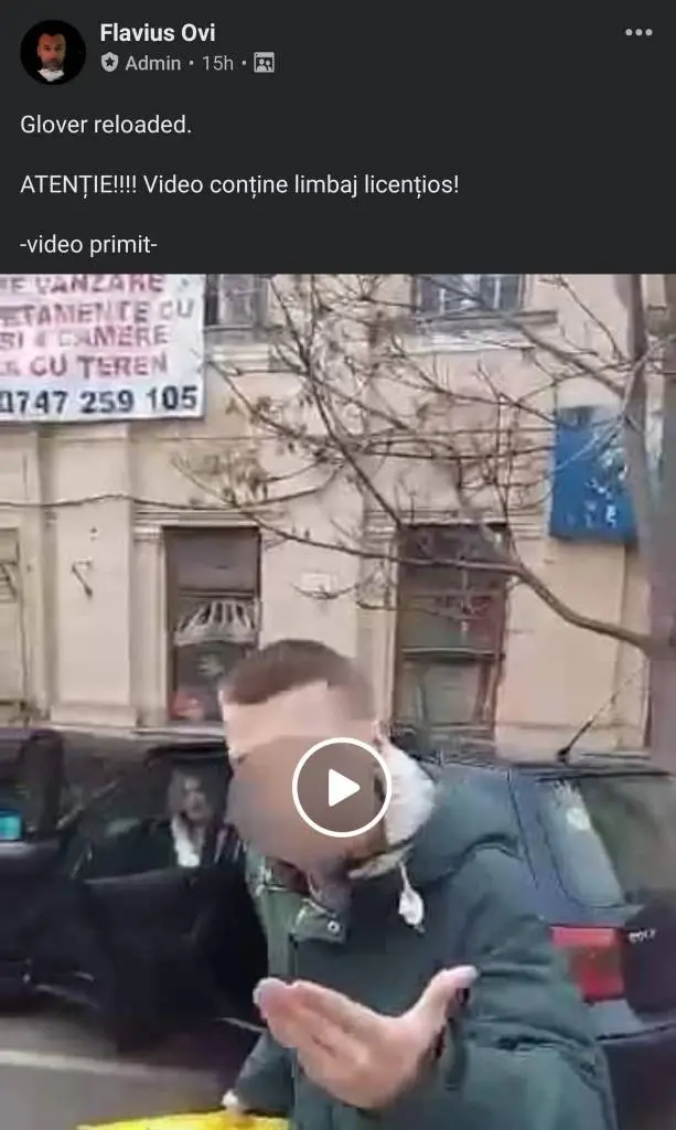 Care ești, bă, tata COCALARULUI de la GLOVO?! Hai... demonstrează că ești bărbat și educă-ți odrasla... ia-o la palme, până nu ți-o linșează doamnele cu poșetă! [VIDEO CENZURAT PE FACEBOOK - public pe YouTube și TikTok]