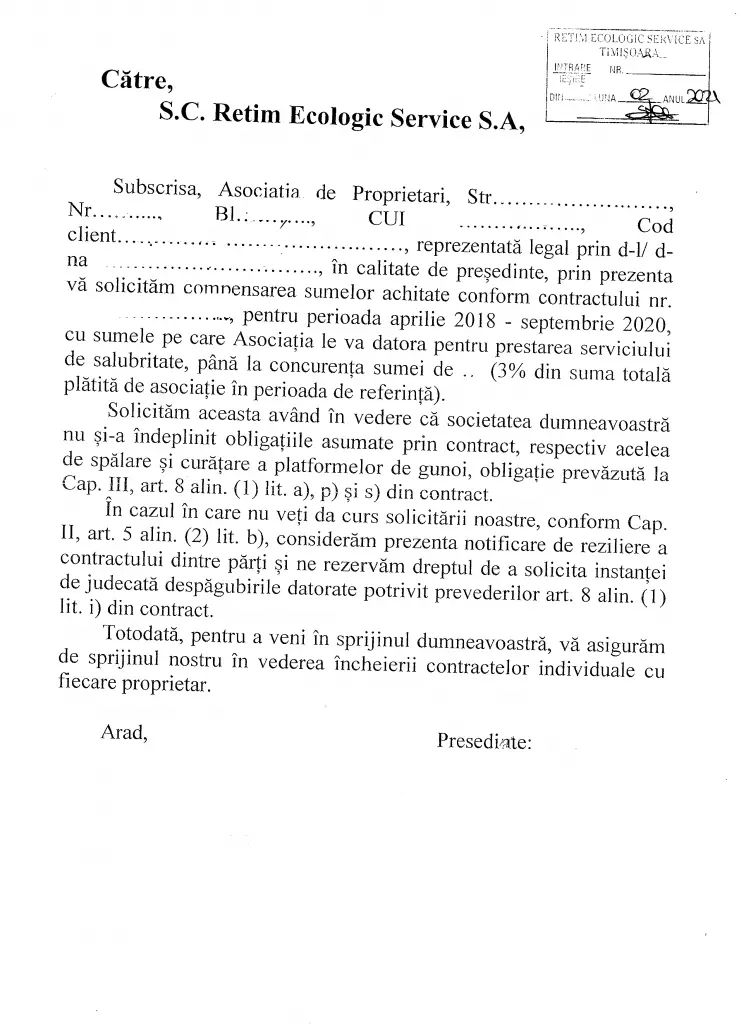 [ACTUALIZARE 2] RETIM promite „favoruri” în speranța că asociațiile de proprietari nu se vor adresa instanțelor judecătorești pentru a-și recupera sumele datorate de operator pentru neprestarea acestui serviciu în ultimii trei ani