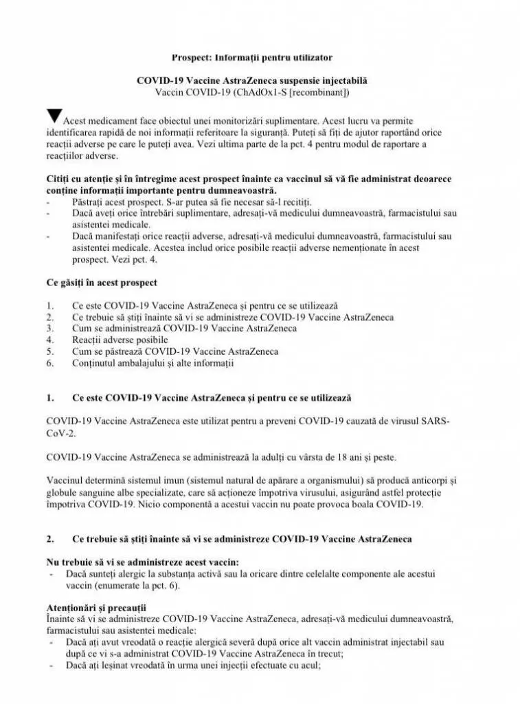 Prospectul VACCINULUI ASTRAZENECA [DOCUMENT]