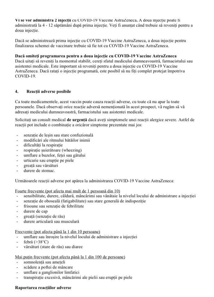 Prospectul VACCINULUI ASTRAZENECA [DOCUMENT]