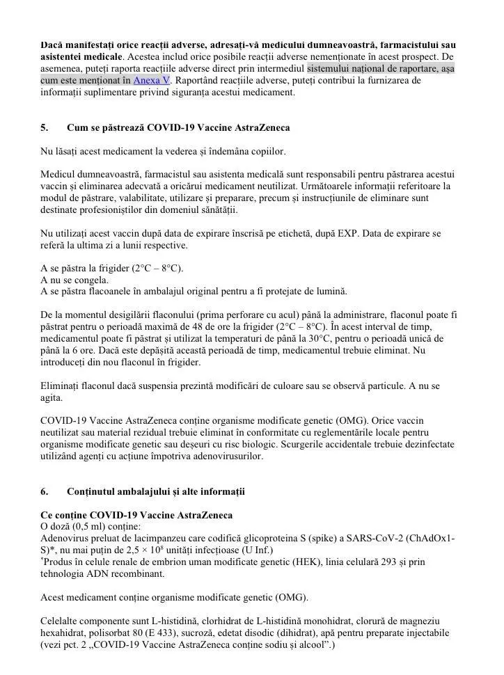 Prospectul VACCINULUI ASTRAZENECA [DOCUMENT]