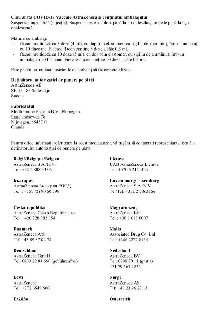 Prospectul VACCINULUI ASTRAZENECA [DOCUMENT]