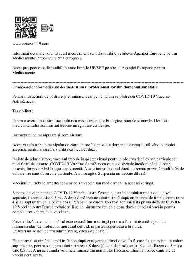 Prospectul VACCINULUI ASTRAZENECA [DOCUMENT]