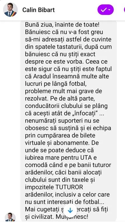 Călin Bibarț deja e sătul de UTA și orice discuție i se pare inutilă