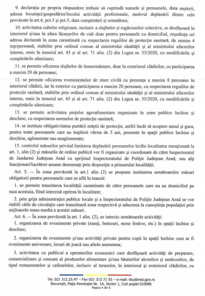 [ACTUALIZARE 2] Reguli suplimentare aplicabile în orașul Nădlac aflat în carantină. Acestea completează Ordinul de instituire a carantinei semnat de Raed Arafat [VEZI REGULILE]