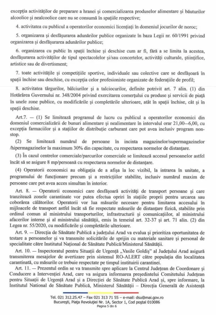 [ACTUALIZARE 2] Reguli suplimentare aplicabile în orașul Nădlac aflat în carantină. Acestea completează Ordinul de instituire a carantinei semnat de Raed Arafat [VEZI REGULILE]
